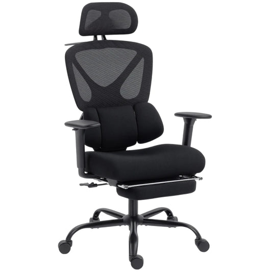 Ergonomic Office Chair with Lumbar Support, Mesh Back, Adjustable Armrests, Headrest, Wheels & Reclining Footrest for Home Office
