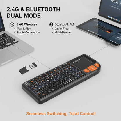 MRSVI Mini-Bluetooth-Tastatur A8 PLUS, beleuchtete 2.4GHz-Wireless-Tastatur mit Touchpad für Android TV Box, Mac, Laptop, Windows