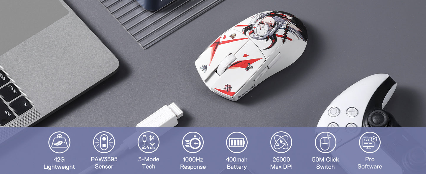 Redragon M916AK PRO 3-Mode Anime 42G ultrakevyt 26K DPI:n pelihiiri täysin ohjelmoitavilla painikkeilla